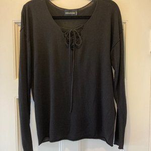 Sz L, Zadig & Voltaire silk and cashmere lace-up black sweater